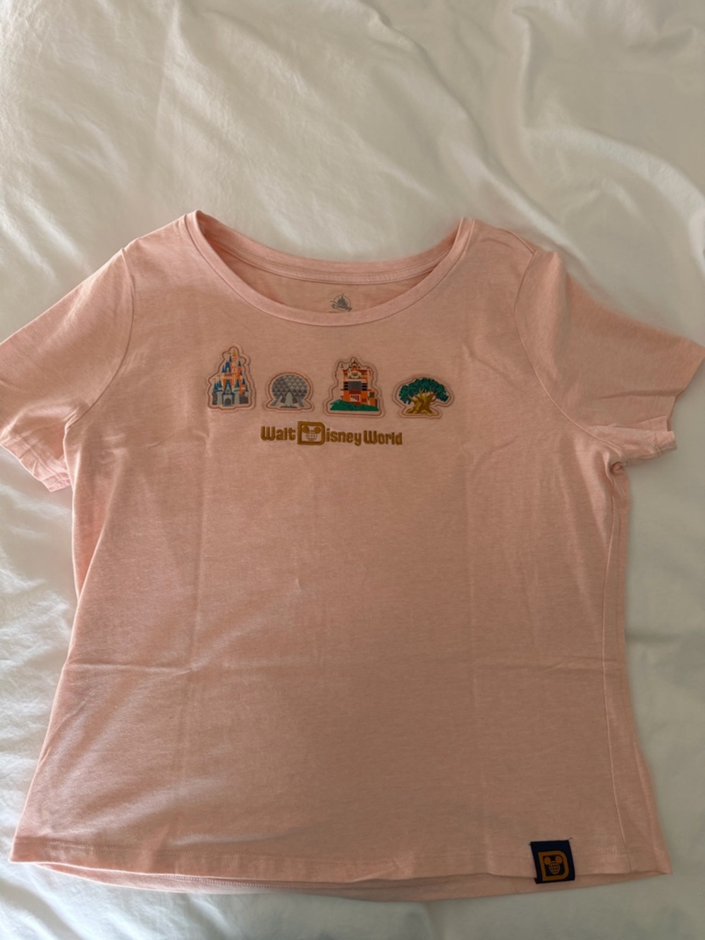 Peach Colored Walt Disney World Short Sleeve Embroidered Tee